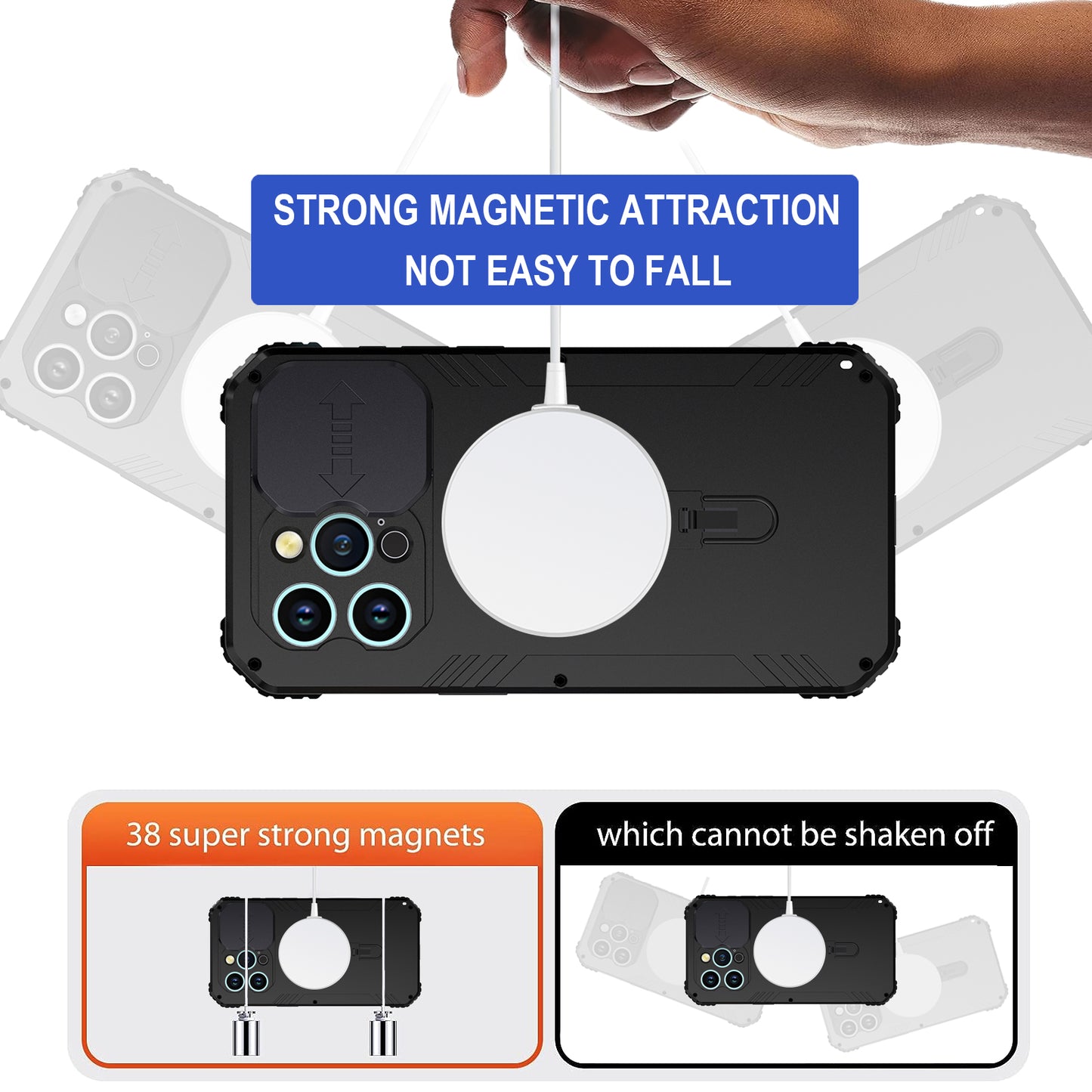 Luxury Military Apple iPhone 15 Pro Max Magsafe Case 360 Rugged Armor Bumper Metal Camera Lens Slide Cover Kickstand