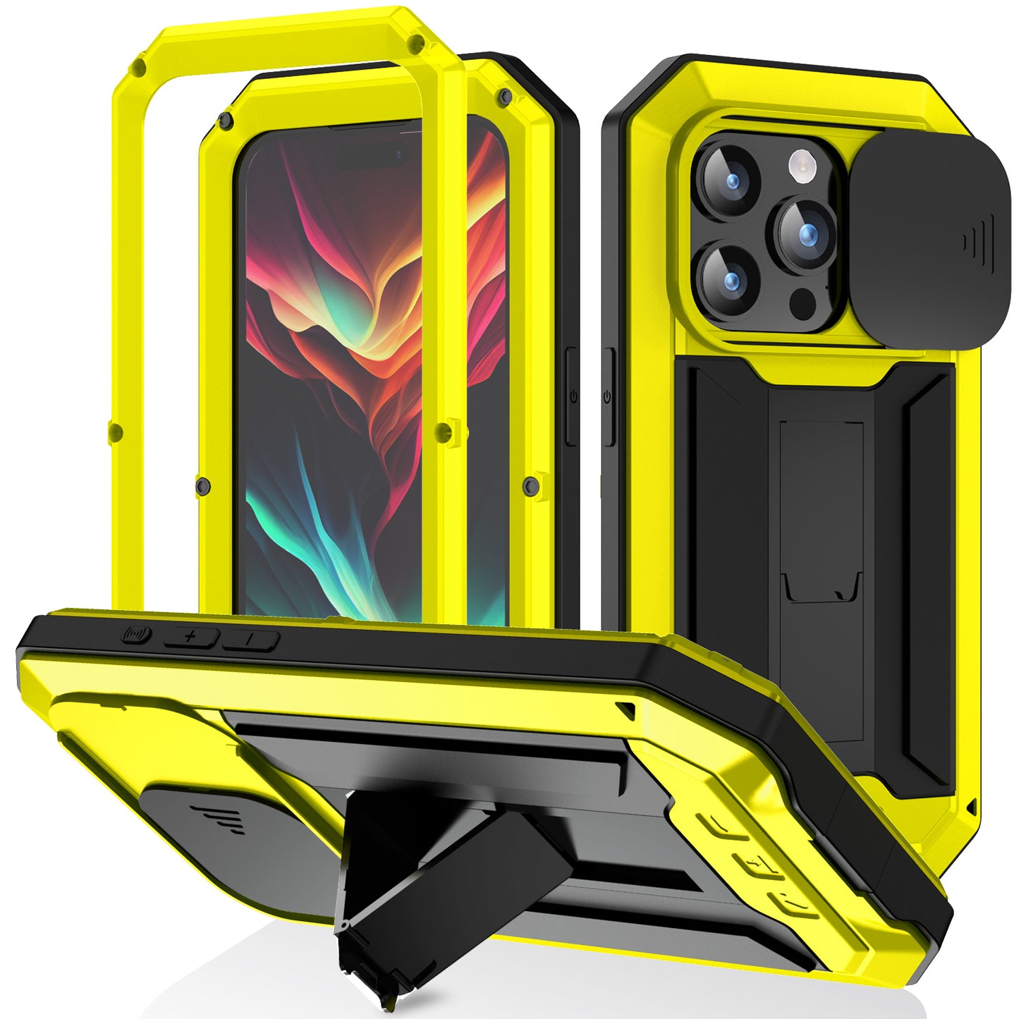 Luxury iPhone 15 Pro Max Military Case Heavy Duty Cover Apple 15 Plus Rugged Armor Shockproof Slide Camera Protection