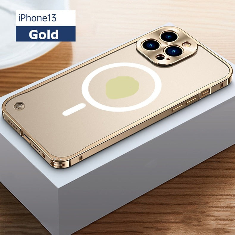 Luxury iPhone 13 Magnetic Magsafe Aluminium Alloy Phone Case  iphone 12 mini 11 Pro Max Metal Cover Wireless Charging