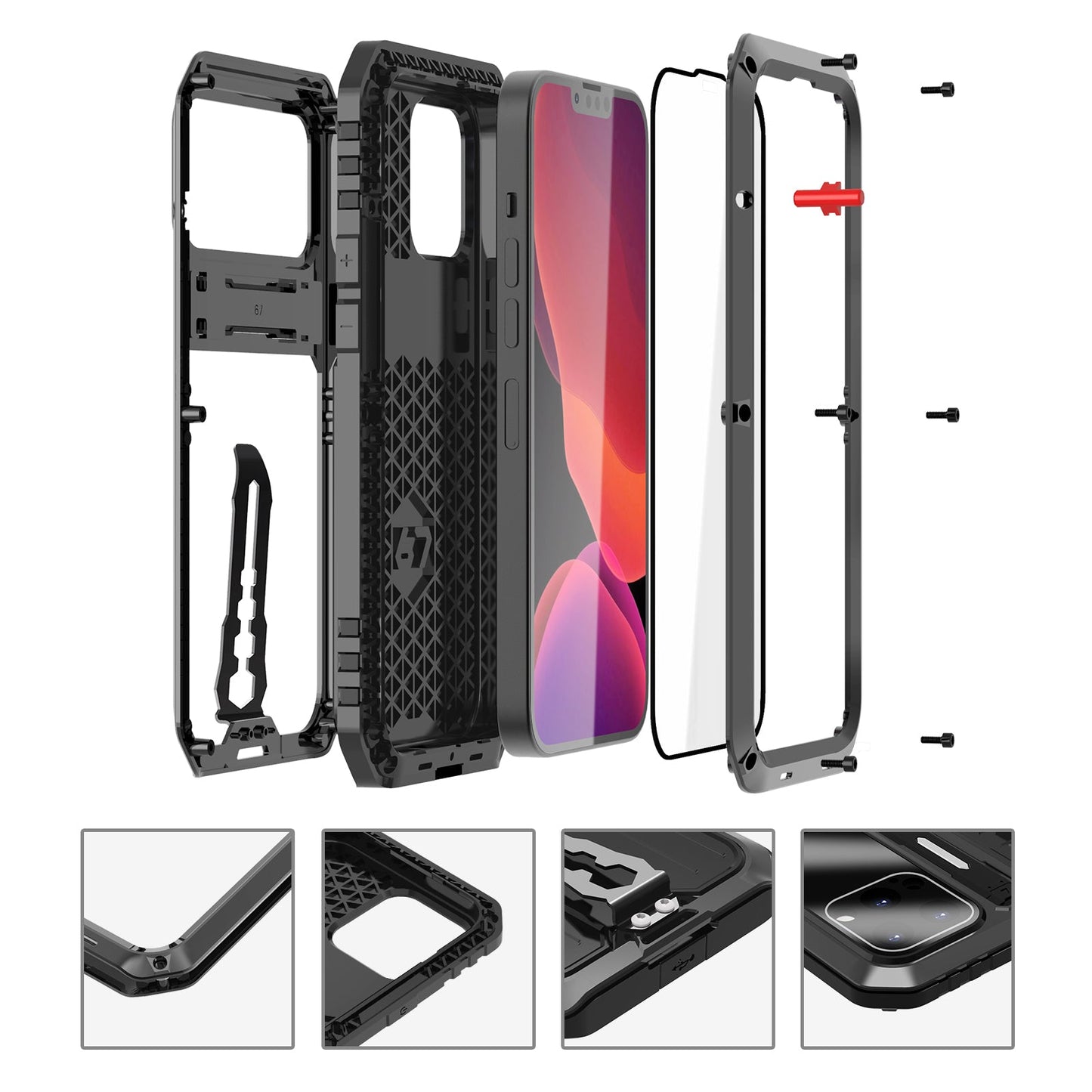 Military Case iphone 14 Pro Max Metal Armor Cover Apple 14 Plus Shockproof Back Clip Kickstand