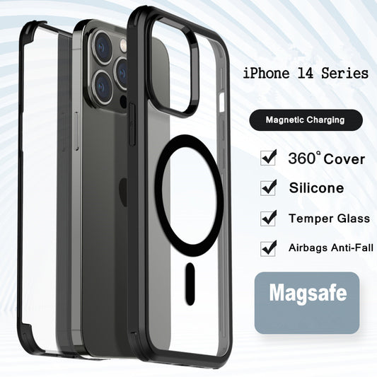Apple Silicone Case iPhone 14 Pro Max Double Sided Tempered Glass Cover 14 Plus 360 Full-Body Screen Camera Protector