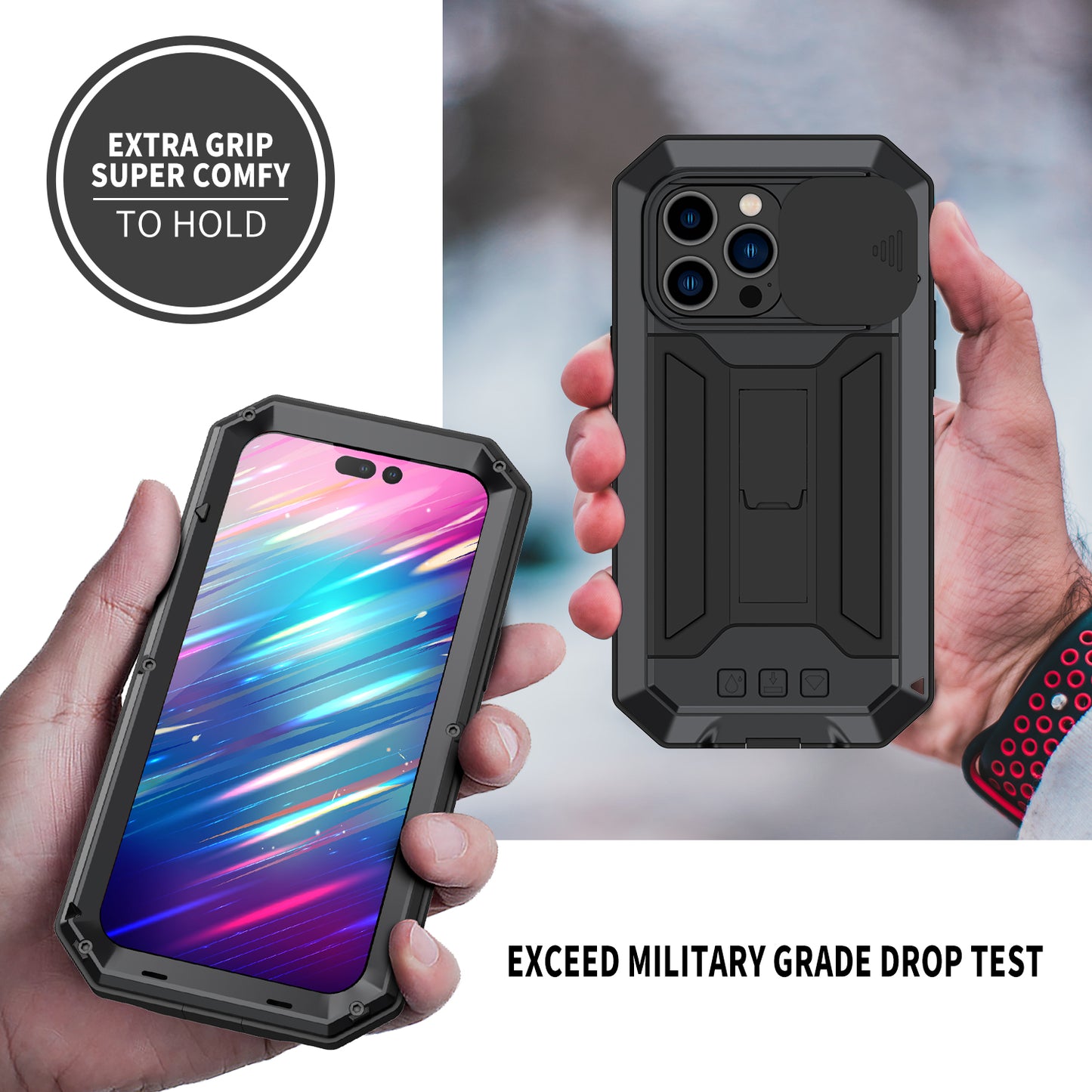 Luxury iPhone 14 Pro Max Heavy Duty Case Camera Protection Military Cover Apple 14 Plus Rugged Armor Shockproof 360 Kickstand